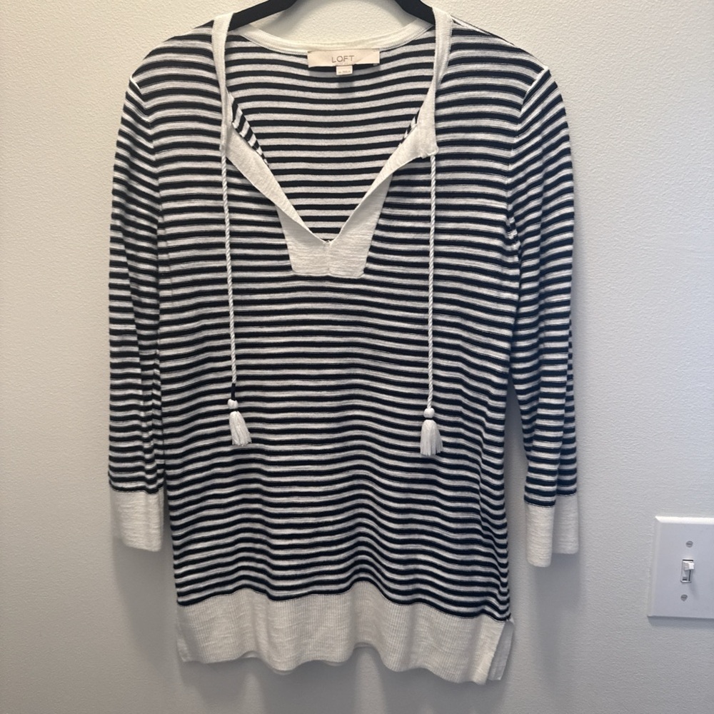 LOFT Navy and White Striped Swim Cover-Up